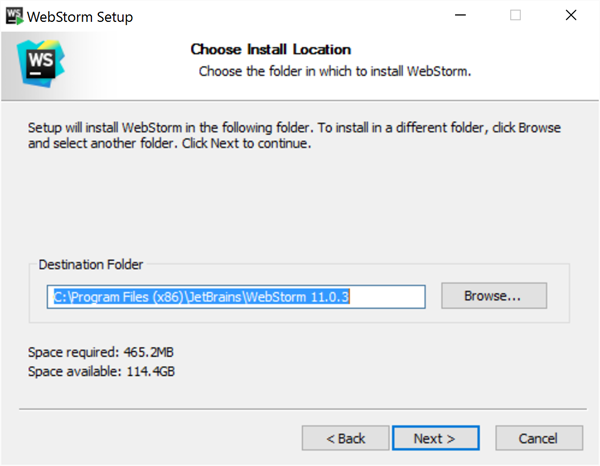 WebStorm - Choose Install Location
